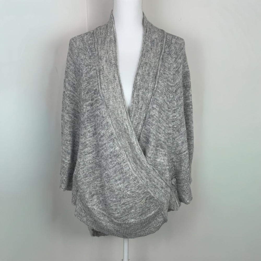 Anthropologie Knitted Knotted Poncho Cardigan M Wool Alpaca Cotton Blend Draped